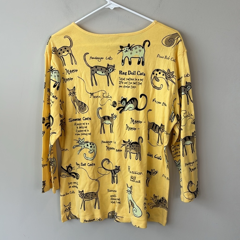 Jess & Jane yellow cat art long sleeve shirt women size medium - Picture 3 of 6